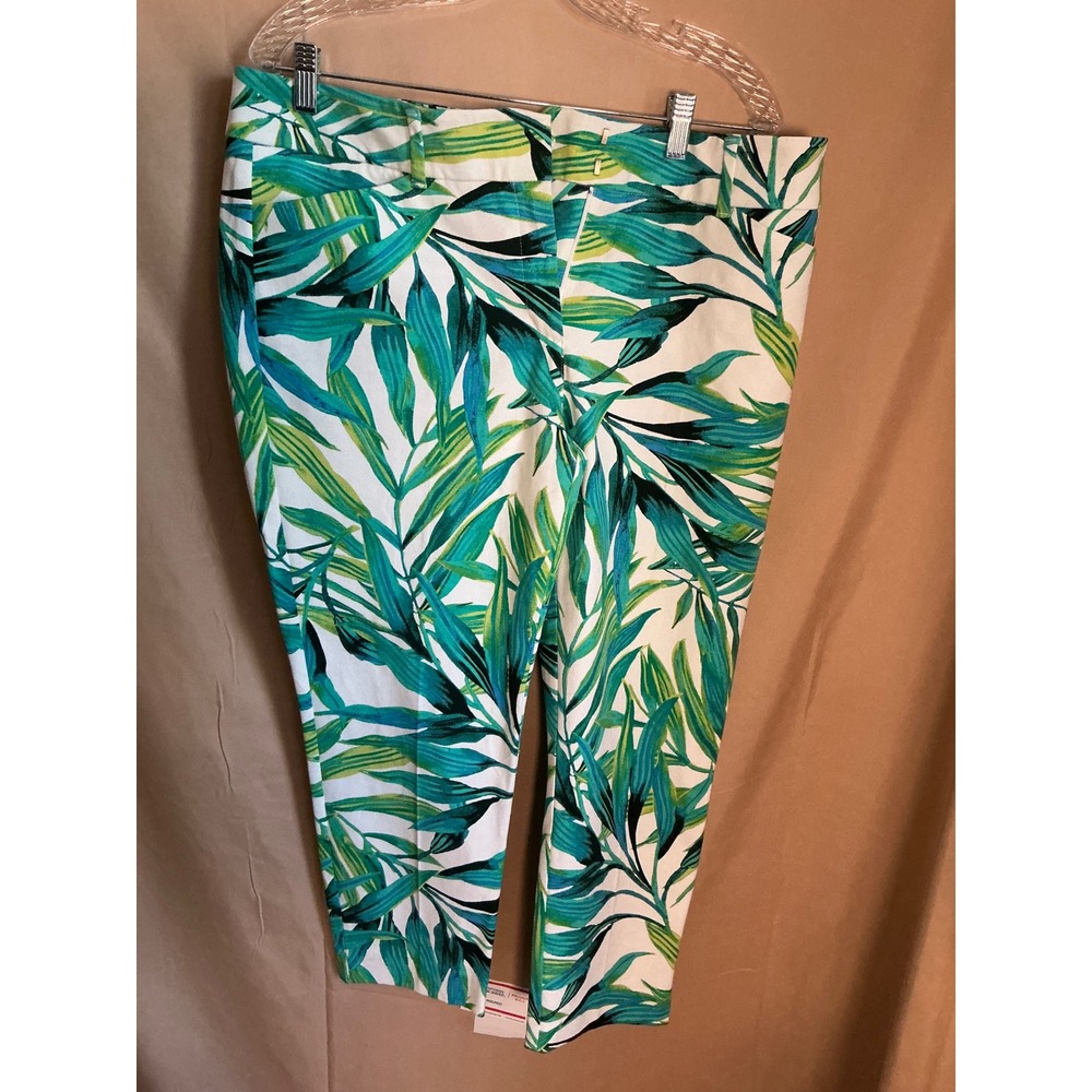 New York & Company 7th Avenue Pants Womens 14 Green Tropical Palm Excellent